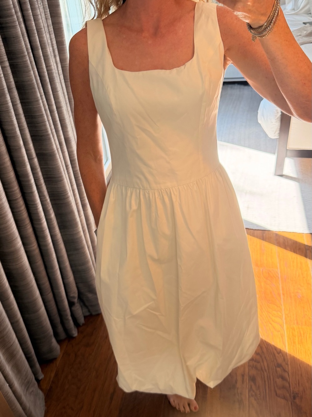 Bailey Rose Dress Cream Square-Neck Cotton Dress w Bubble Hem